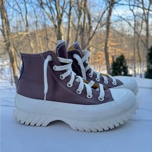 Converse Women's High-Top Sneakers in Bown and White Lace Up Shoes Platform 7